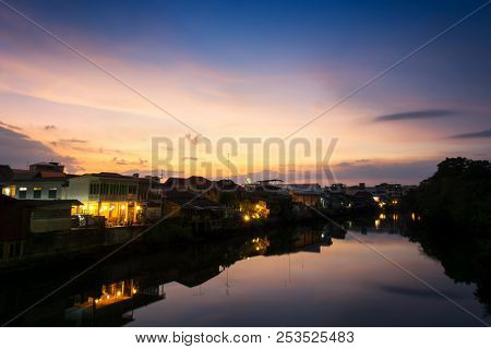 old town chanthaboon waterfront at twilight, Asia Thailand.