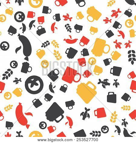 Oktoberfest Seamless Pattern. Colorful Beer Festival Ornament. Vector- Stock Illustration