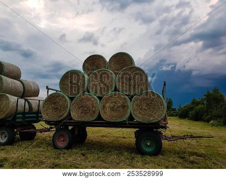 Hay Harvesting At The Fields In Lower Saxony
