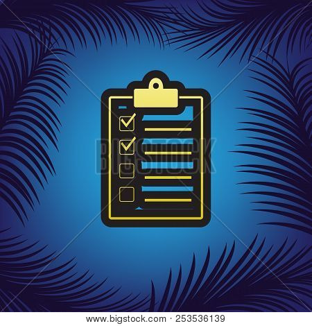 Checklist Sign Illustration. Vector. Golden Icon With Black Cont