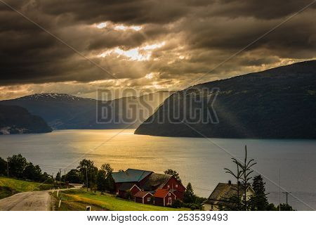 Tourism Vacation And Travel. Mountains Landscape Near Utvik On The Nordfjord In Sogn Og Fjordane Cou