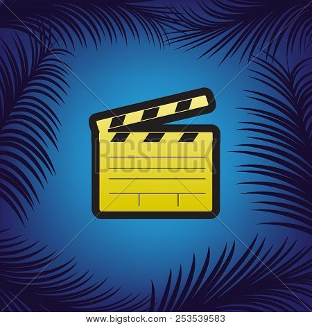 Film Clap Board Cinema Sign. Vector. Golden Icon With Black Cont