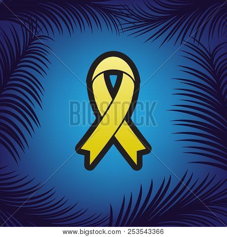 Black Awareness Ribbon Sign. Vector. Golden Icon With Black Cont