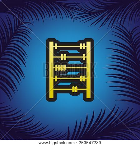 Retro Abacus Sign. Vector. Golden Icon With Black Contour At Blu