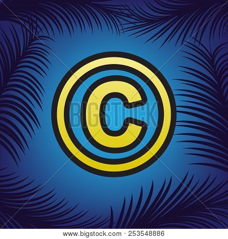 Copyright Sign Illustration. Vector. Golden Icon With Black Cont