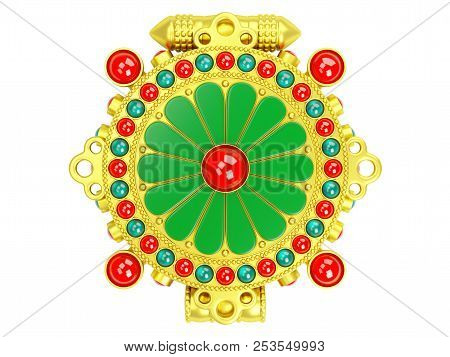 Tibetan Jewelry Box, Gau Pendant, Isolated On White. 3d Illustration