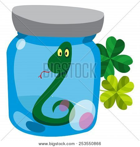 The Snake In A Glass Jar And A Four-leaf Clover.