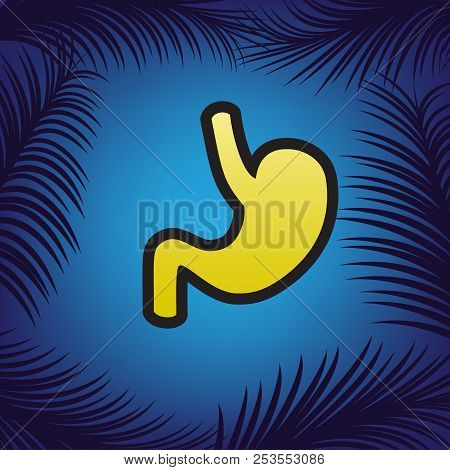 Human Anatomy. Stomach Sign. Vector. Golden Icon With Black Cont