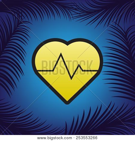 Heartbeat Sign Illustration. Vector. Golden Icon With Black Cont