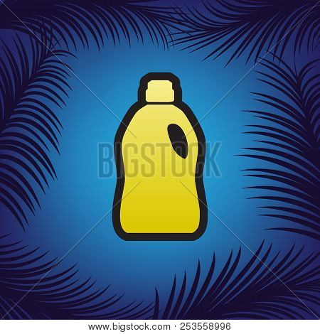 Plastic Bottle For Cleaning. Vector. Golden Icon With Black Cont