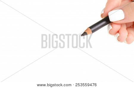 Black Eye Pencil In Hand On White Background Isolation