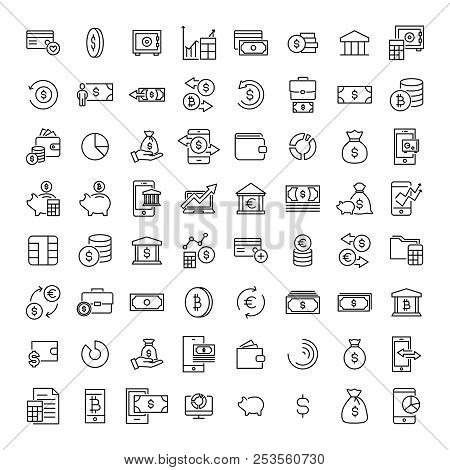 Simple Set Of Money Related Outline Icons. Elements For Mobile Concept And Web Apps. Thin Line Vecto