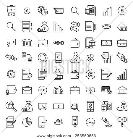 Simple Set Of Banking Related Outline Icons. Elements For Mobile Concept And Web Apps. Thin Line Vec