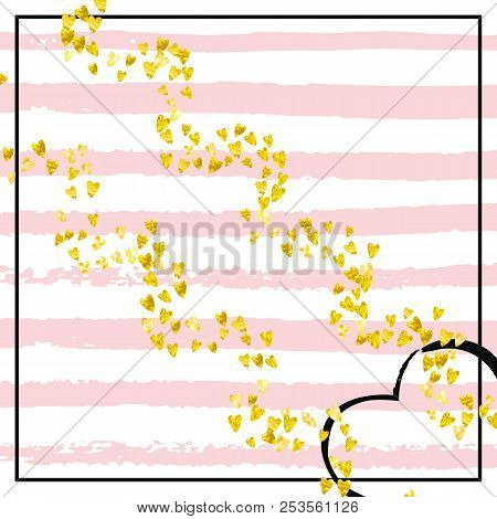 Wedding Glitter Vector Photo Free Trial Stock Wedding Glitter Confetti With Heart On Pink Stripes Shiny Random Falling Sequins Shimmer