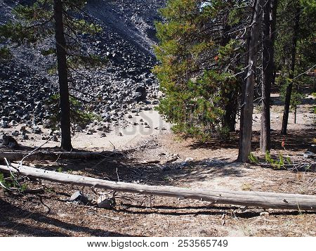 Textured Obsidian And Hardened Lava Rock On A Sunny Fall Day At The Big Obsidian Flow In The Newberr
