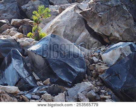 Textured Obsidian And Hardened Lava Rock On A Sunny Fall Day At The Big Obsidian Flow In The Newberr