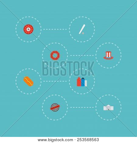 Set Of Usa Icons Flat Style Symbols With Made In Usa, Donut, New York And Other Icons For Your Web M