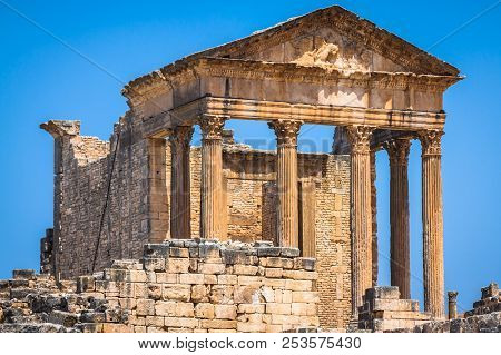 Remaining Of The Roman City Of Dougga With The Capitol, Tunisia