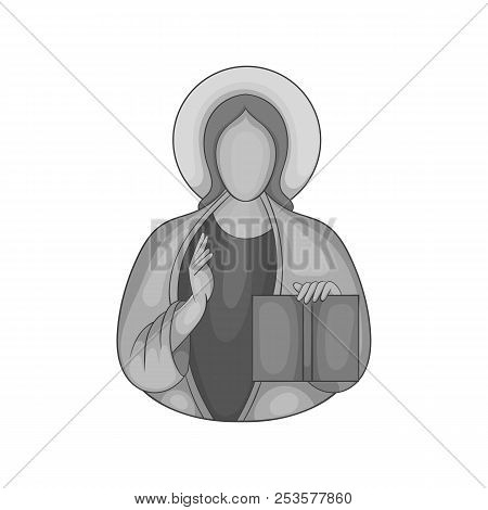 Jesus Christ Icon In Black Monochrome Style Isolated On White Background. Religion Symbol Illustrati