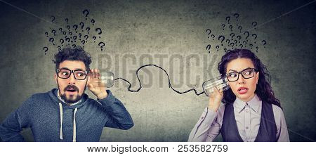 Funny Looking Man And Woman Having Troubled Communication