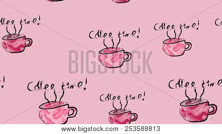 Texture Seamless Pattern Of Cups Of Mugs With A Handle Of Hot Delicious Invigorating Black Coffee Pa