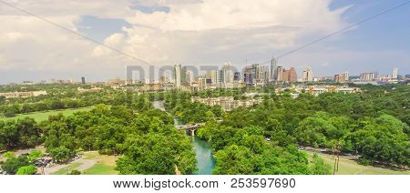 Panorama Aerial Austin Downtown From Barton Creek Greenbelt