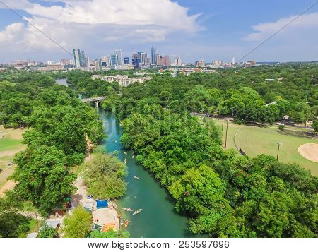 Top View Austin Downtown From Barton Creek Greenbelt