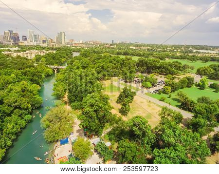 Top View Austin Downtown From Barton Creek Greenbelt