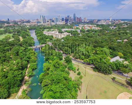 Top View Austin Downtown From Barton Creek Greenbelt
