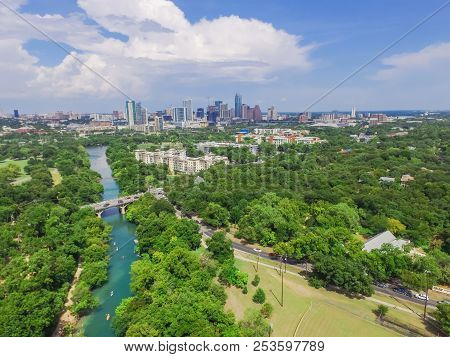 Top View Austin Downtown From Barton Creek Greenbelt