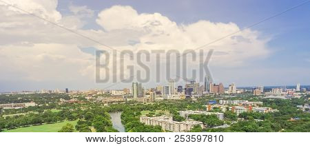 Panorama Aerial Austin Downtown From Barton Creek Greenbelt
