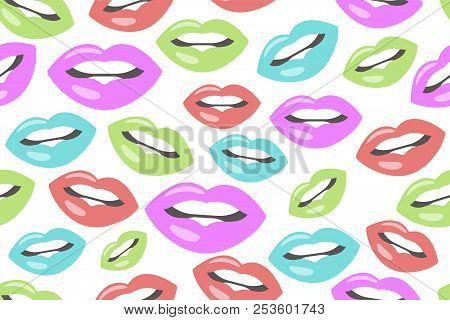 Seamless Pattern Of Lips, Fashion Lips, Cosmetic Banner, Vector Beauty Pattern, Glamour Paper Wrappi