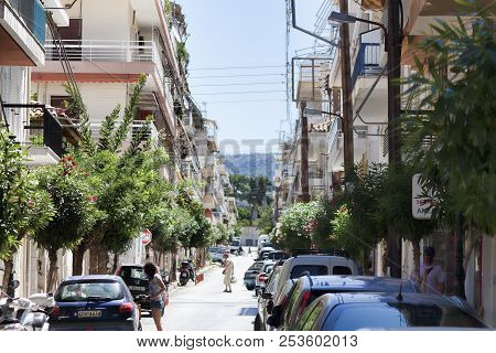 On The Street Of Loutraki On A Summer Day