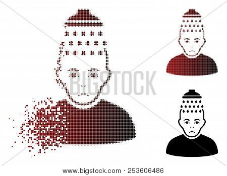 Pitiful Head Shower Icon In Fractured, Pixelated Halftone And Undamaged Whole Variants. Pixels Are O