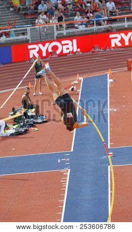 Stockholm, Sweden - Jun 10, 2018: Armand Duplantis Jumping In The Pole Vault Competition In Iaaf Dia