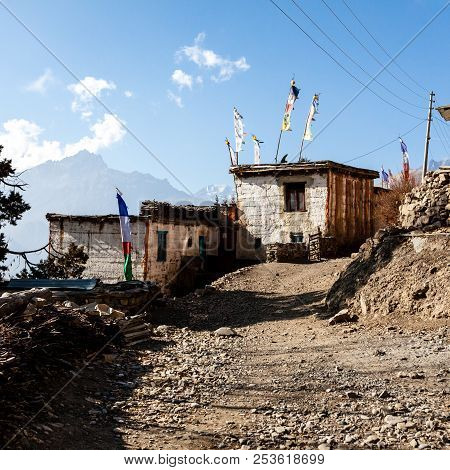 Small Asian Mountain Village Jhong In Autumn In Lower Mustang, Nepal, Himalaya, Annapurna Conservati