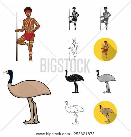 Country Australia Cartoon, Black, Flat, Monochrome, Outline Icons In Set Collection For Design.trave