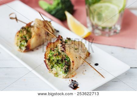 White Fish Roulades Stuffed With Broccoli And Asparagus