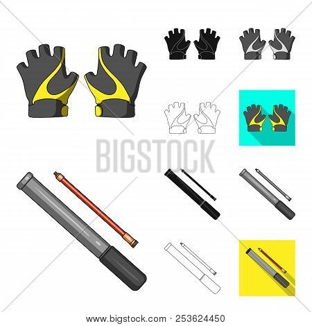 Bicycle Outfit Cartoon, Black, Flat, Monochrome, Outline Icons In Set Collection For Design. Bicycle