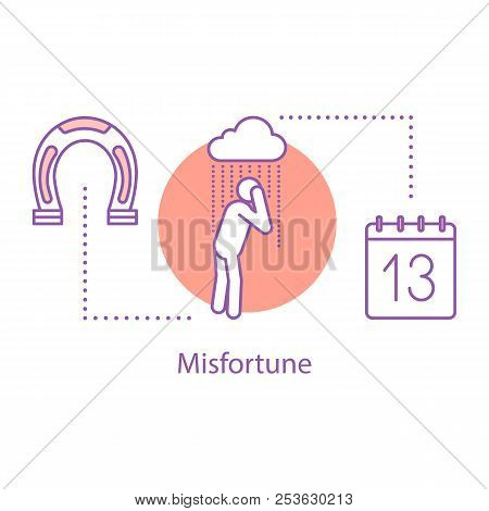 Bad Luck Concept Icon. Friday The 13th. Unhappy Day Idea Thin Line Illustration. Misfortune. Vector 