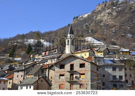 The Hill Village Of Casso In Winter Friuli Venezia Giulia, North East Italy. With A Population Now O