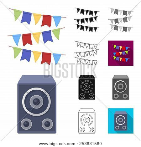 Party, Entertainment Cartoon, Black, Flat, Monochrome, Outline Icons In Set Collection For Design. C