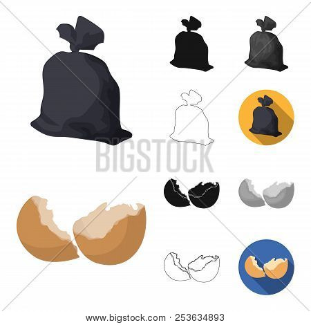 Garbage And Waste Cartoon, Black, Flat, Monochrome, Outline Icons In Set Collection For Design. Clea