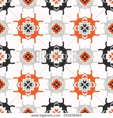 Abstract Geo Folk Art Grid Orange And White