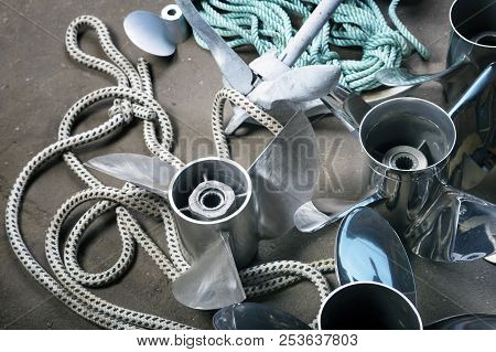 Boat Propellerl,anchor, Gears And  Ropes
