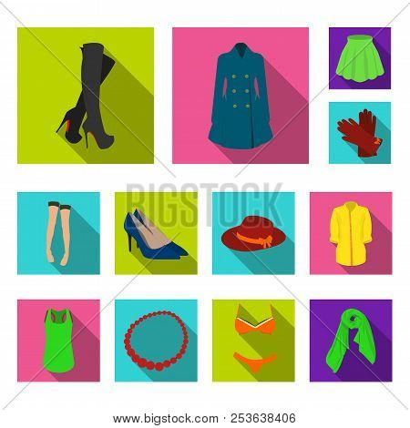 Women Clothing Flat Icons In Set Collection For Design.clothing Varieties And Accessories Vector Sym