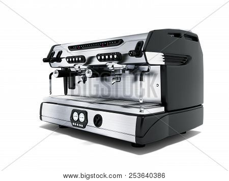 Modern Metal Professional Coffee Machine For Two Cups In The Coffee Shop Front View 3d Rendering On 