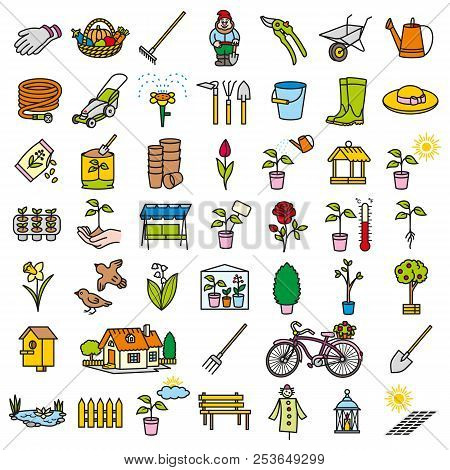Garden Icon Tool Set Simple And Thin Line Design Color
