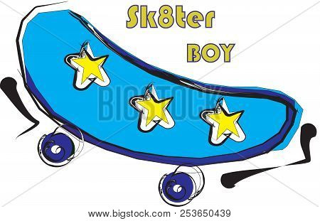 Skateboarding Blue Logo With Stars Vector Line Art