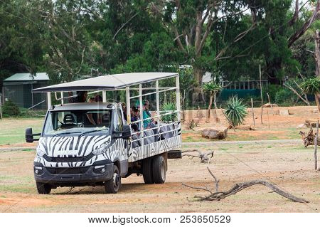 Melbourne, Australia - February 25, 2018: Safari Bus Taking Visitors Through Werribee Open Range Zoo